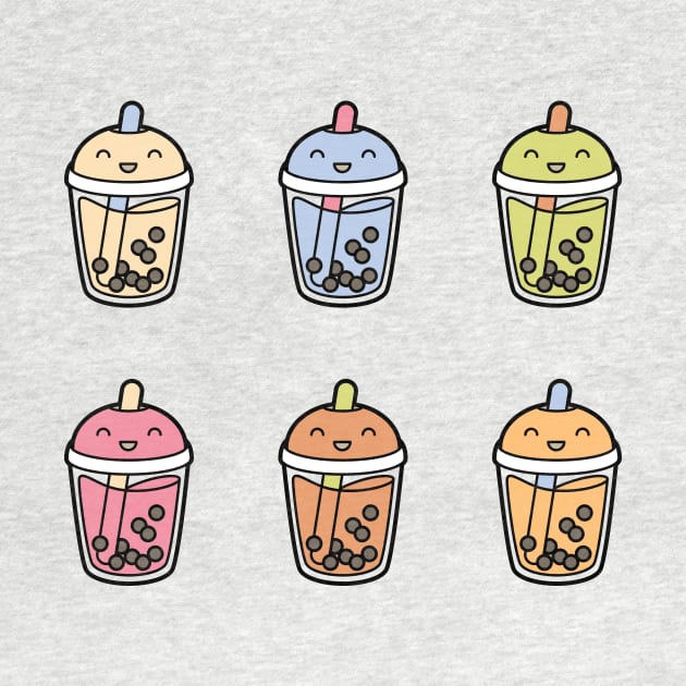 Cute Kawaii Colorful Bubble Teas - 6 Flavors by BobaTeaMe